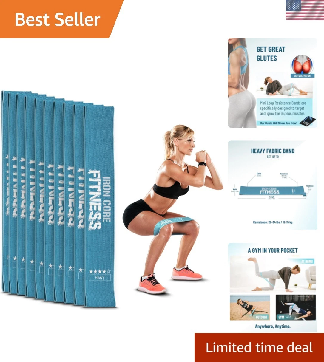 Mini Fabric Resistance Bands Set with Ebook & Videos for Total Body Workouts