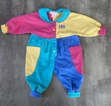 Vtg 90s Gymboree Baby Girls Rainbow Tag Romper Infant Embroidered color block