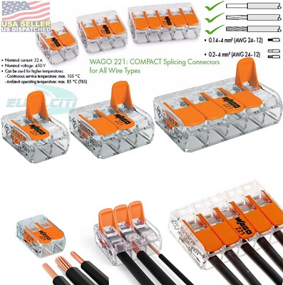 Wago Transparent 2,3,5 Splicing Wire Connector, Lever-Nuts Terminal Block 10PCS