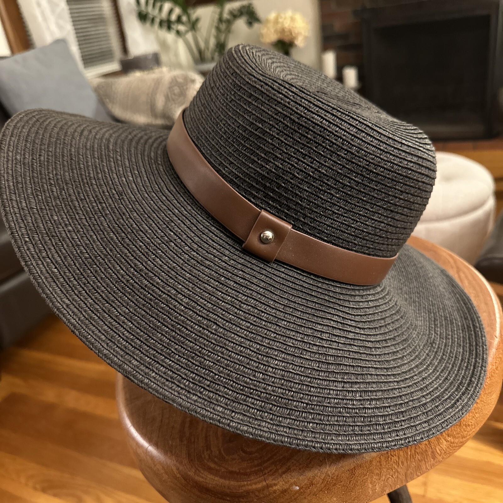 Sun N Sand Headwear Womens Black Woven Straw Hat Wide Brim Audrey Hepburn