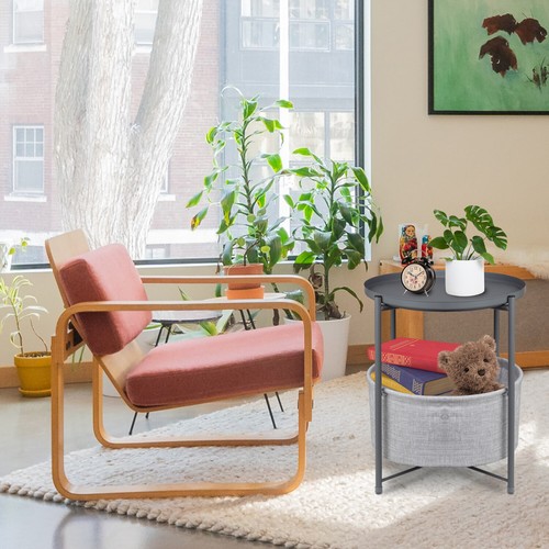 Side Table Round Sofa End Table Snack Table Nightstand for Coffee Laptop Stand - Picture 5 of 9
