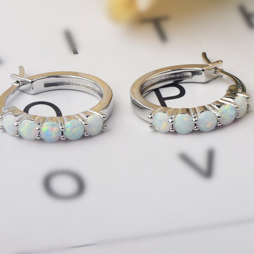 Hawaii White Fire Opal Small Hoop Earrings Silver Filled For Women Girls - Picture 6 of 7