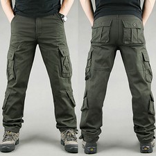 Men's Plain Multi-pockets Cargo Pants Combat Sweatpants Casual Slim Fit Trousers