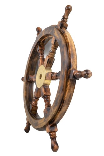 Rueda de madera para barco Anitque Piratas Decoración del hogar Rueda única Decoración del hogar Decoración de pared - Imagen 3 de 4