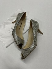 Scarpe decolte Jimmy Choo Isabel tessuto champagne glitter punta aperta tacco misura 38,5