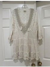 Made In India Cotton Bohemian Babydoll tussles cream Bohemian Beach dress M/L