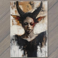Art Print Woman with Horns Dark Abstract Style Gothic Portrait Devil Hell Scary