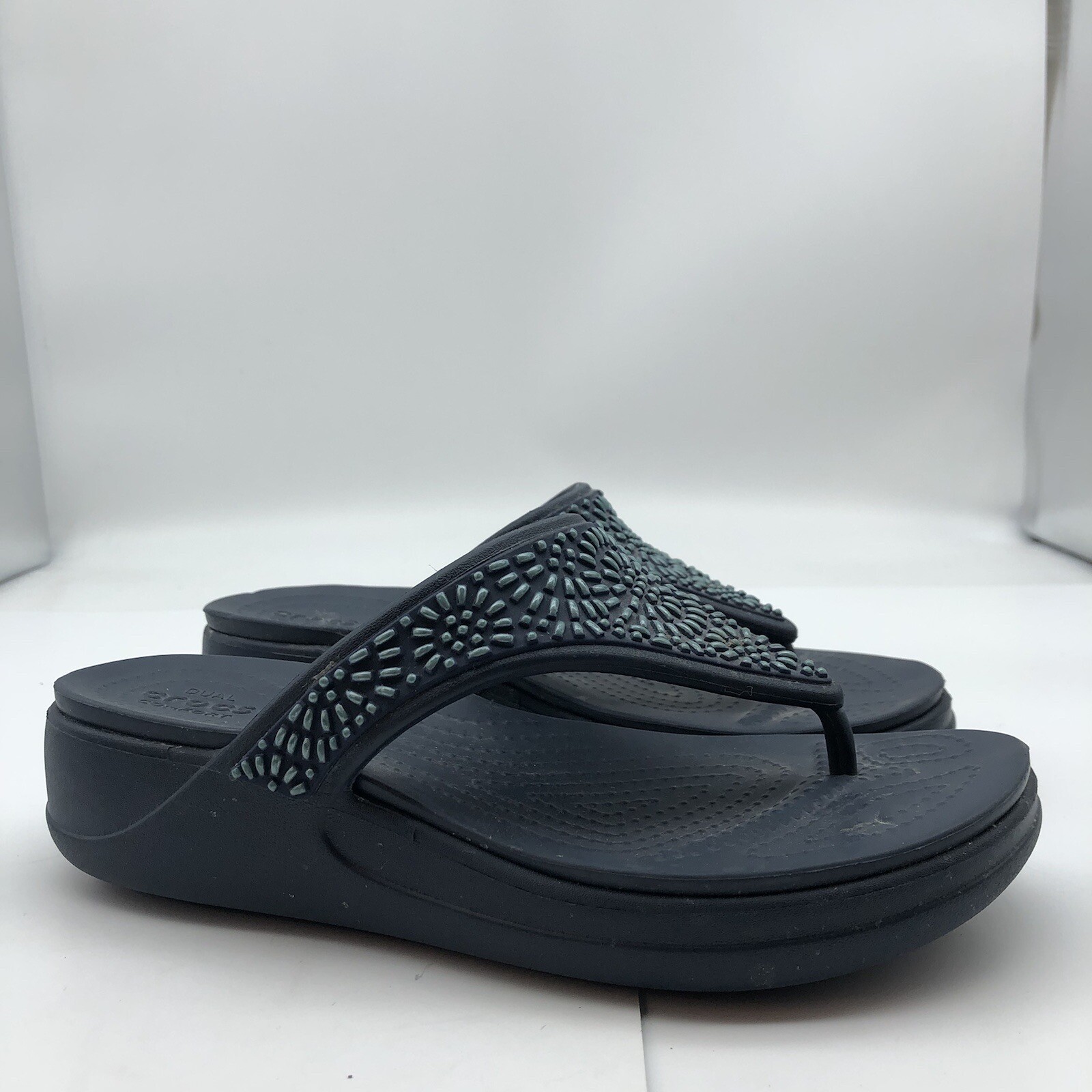 Crocs Monterey Diamante Wedge Flip Flop Sandal Dual C… Gem