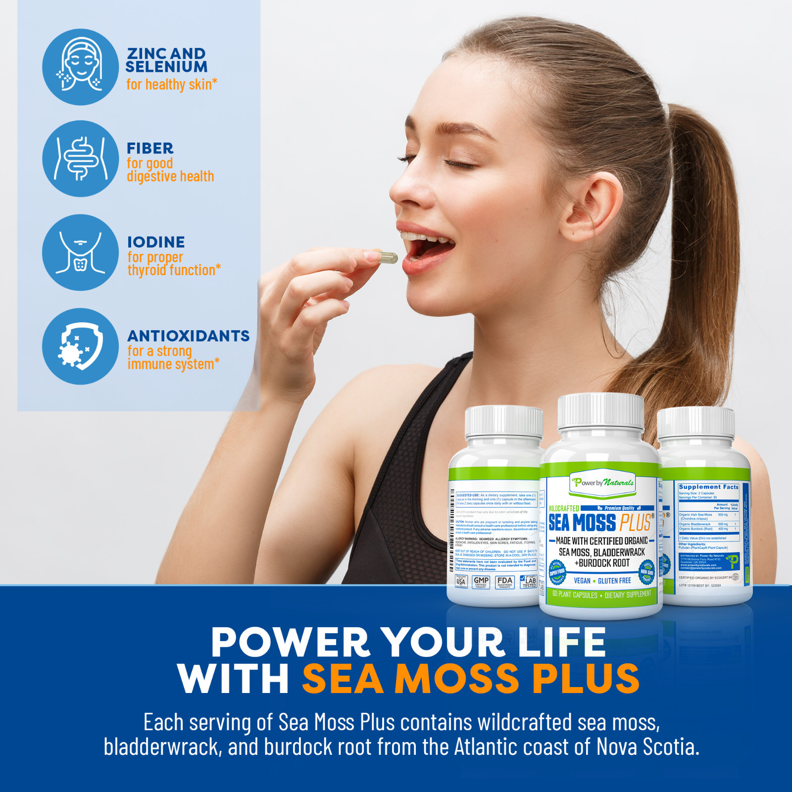 Certified Organic Sea Moss Capsules - Irish Sea Moss Bladderwrack Burdock Root
