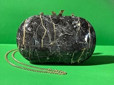 Olga Berg Oval Marbled Black Clutch With Slinky Chain Strap. Nwot