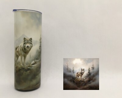 NEW Wolf in Mist Forest Mountain 20oz Insulated Straight Stainless Tumbler