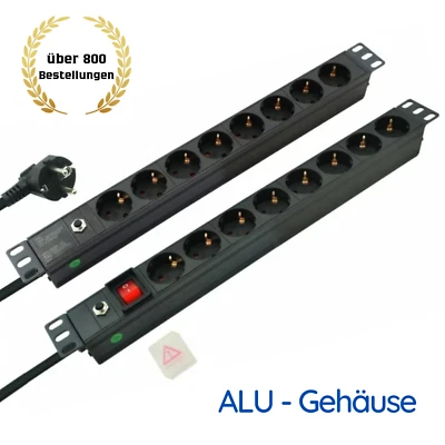 HELOS Steckdosenleiste 19" Zoll Schrank Rack PDU Stromverteiler Schutzkontakt 8-fach