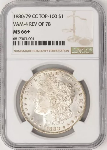 1880/79-CC Morgan Silver Dollar Vam 4 Rev of 78 MS66+ NGC 945755-9