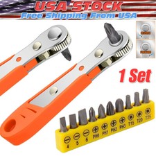 Ratcheting Right Angle Screwdriver Hex Drive 90 Degree Offset  10pc Bits Set 
