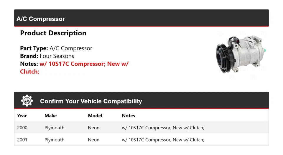 Compresor de aire acondicionado de neón Plymouth 2000-2001 4 estaciones Foto 2 de 4