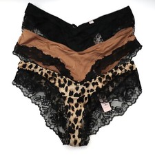 3 NEW Victoria's Secret Lace Rose Satin Smooth High Leg Cheeky Panty Lot L LARGE