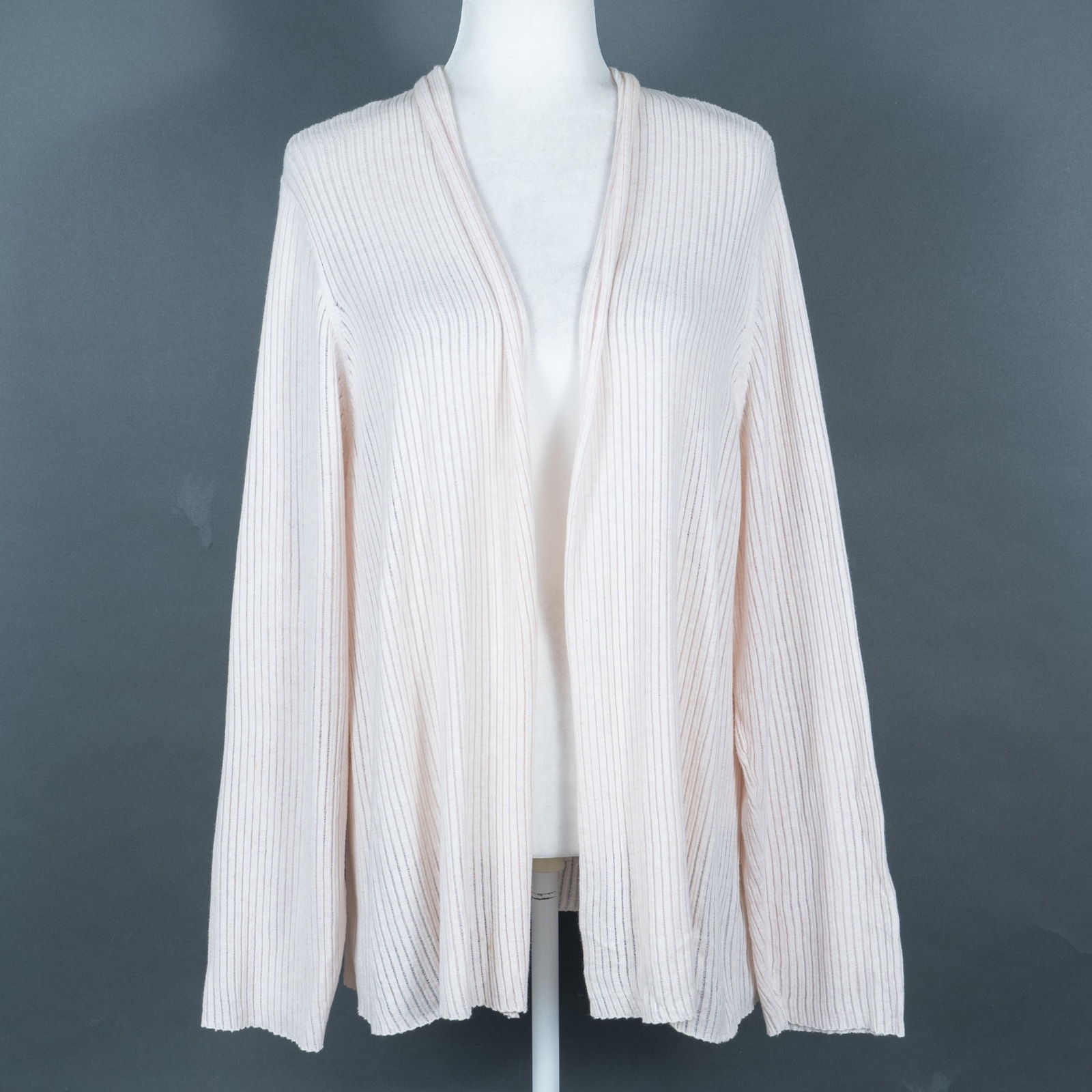 Eileen Fisher Cotton Ribbed Lightweight Knit Cream Cardigan