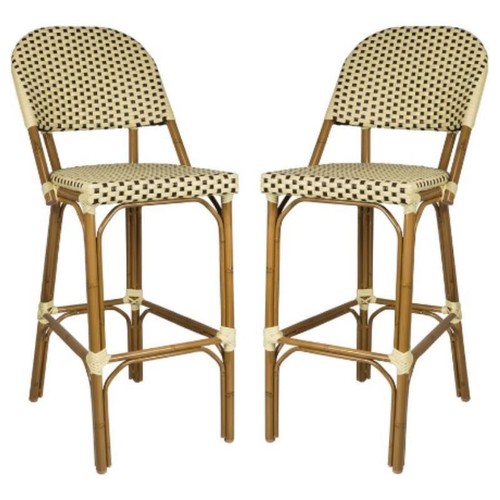 Home Square Resin Wicker Patio Bar Side Stool in Cream & Chocolate - Set of 2 - Picture 1 of 2