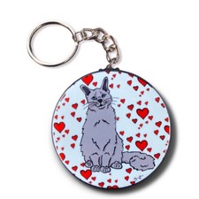 Gray Maine Coon Cat Valentines Day Keychain Handmade Art Gift Accessory