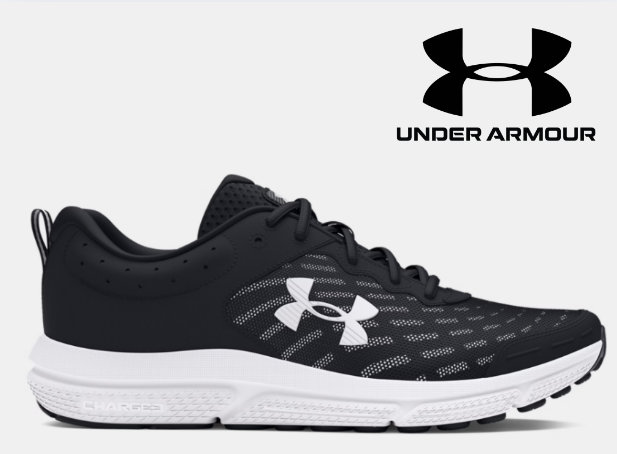 Under Armour Charged Assert 10 Mens Running Shoes in Medium Black White