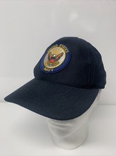 VTG Eagle Crest United States Navy Crest Snapback Hat Blue Military USA MADE