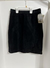 VINTAGE GLOBAL IDENTITY LEATHER BLACK SKIRT PENCIL SLIT BACK Size 11/12