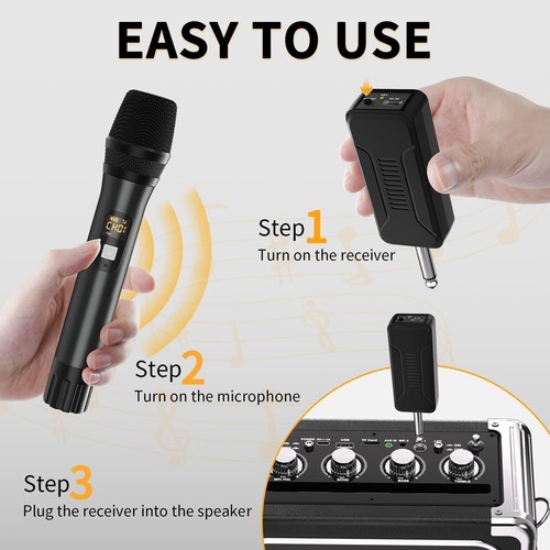 Dual Handheld Wireless Microphone System UHF Metal Dynamic Mics with Rechargeabl - Picture 5 of 7