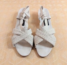 Amalfi by Rangoni Sandals Womens Size 7N Slingback Buckle Wedge White Braided