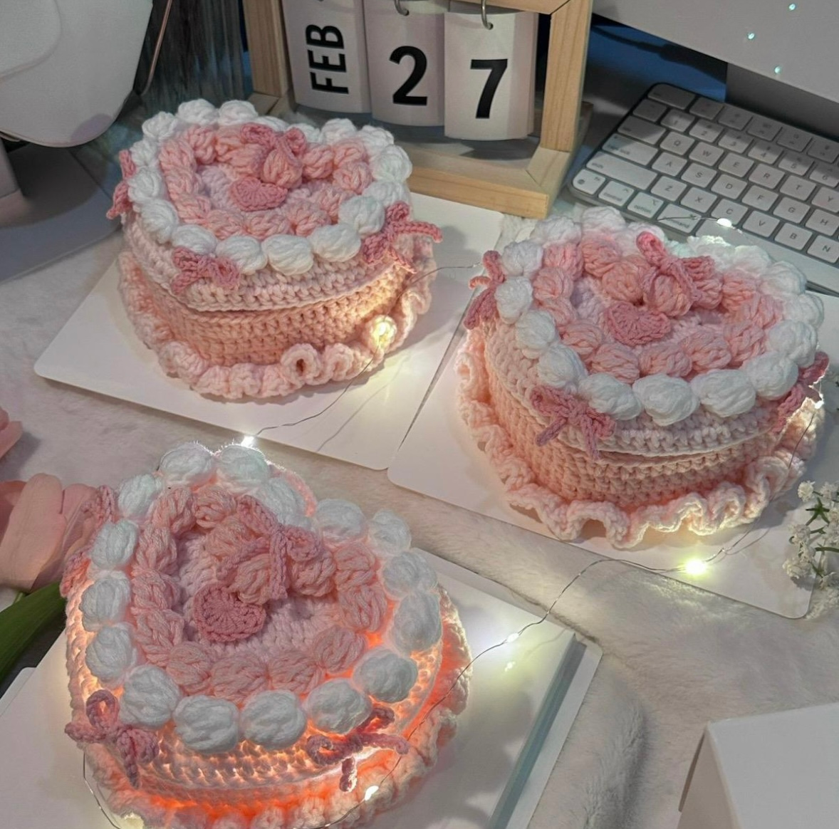 Crochet Birthday Cake with Light, Box, Container inside | Perfect