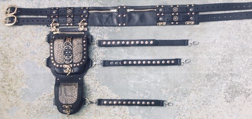 Leather Snakeskin Steampunk Utility Hip Bag Pouch Belt holster Cycling Biker. - Picture 3 of 5