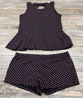Body Candy 2 Piece Pajamas Short & Top Black Red Hearts Valentines Size Large