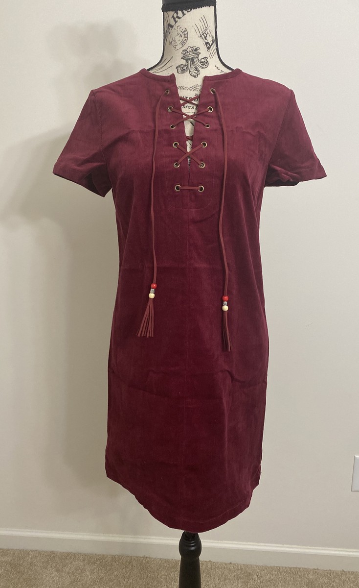 corduroy dress burgundy Burgundy Cord Tiered Ruby Midi Dress