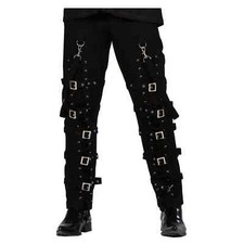 Men's Gothic Threads Pant Goth Punk Cyber Black Buckle Pant Zips Straps Trousers
