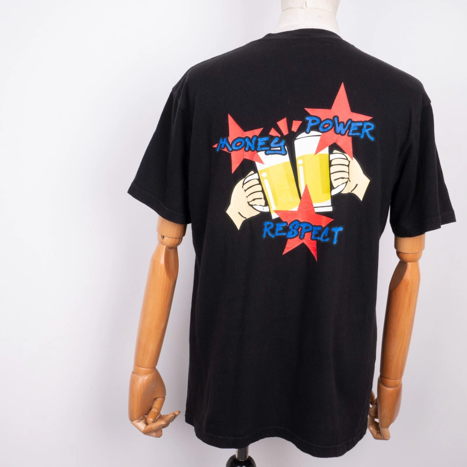 T shirt homme SUPREME manches courtes col ras du cou noir RESPECT MONEY POWER taille M USA