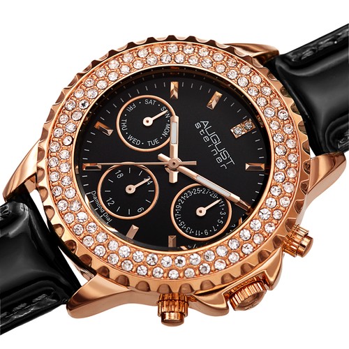 Damenuhr August Steiner AS8267 Kristall Diamant Markierung Tag Datum 24 Stunden Armband - Bild 2 von 12