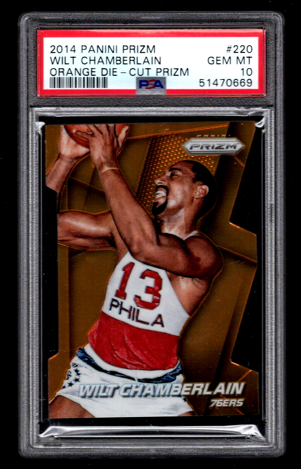 WILT CHAMBERLAIN 2014-2015 PANINI PRIZM ORANGE DIE-CUT 063/139 PSA 10 #220 GEM