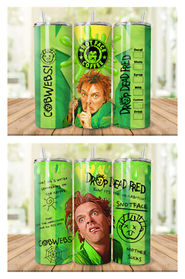 'DROP DEAD FRED' 600ML (20OZ) EDELSTAHL GLÄNZEND THERMOBECHER & STROHHALM.