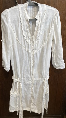 NEXT Off White Short Button Front Linen Summer Dress - Size UK 10 - Picture 5 of 5
