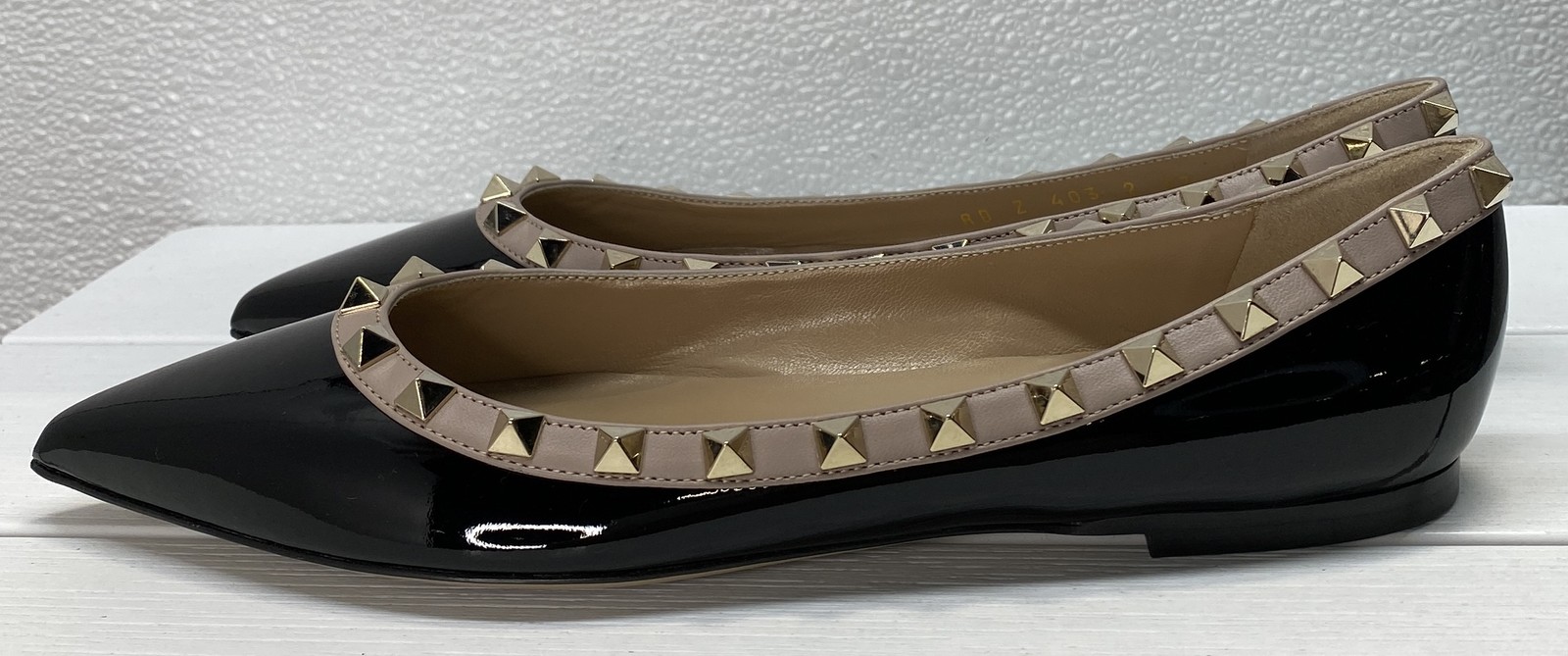 Valentino Garavani Patent Rockstud Ballet Women's Size 6.5 Leather Black Poudre thumbnail 4