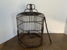 Vintage Asian Carved Bamboo Hanging Bird Cage Dragon Perch