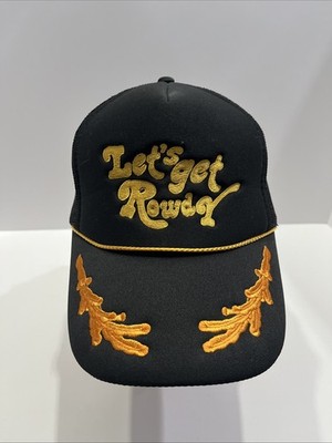 Let's Get Rowdy Otto Trucker Hat Cap Black Gold Unisex Snap Mesh Back Adjustable
