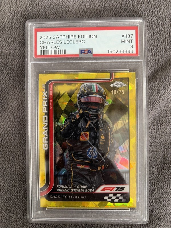 2025 Topps Chrome F1 Sapphire Charles Leclerc #137 Yellow 40/50 PSA 9