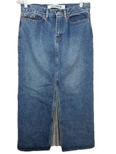 Vintage Gap Denim Skirt Womens 6 Blue 100 Cotton Dark Wash Maxi Front Slit Y2K