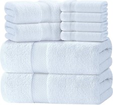 Luxury White Bath Towel Set of 8 Pieces 100 Turkish Cotton 700 GSM Highly