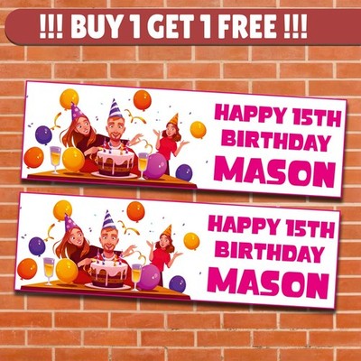 2x Individuelles Happy Birthday Banner - Personalisiert Happy Birthday Party Poster Schild