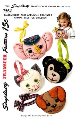 GIRLS Animal Bag Sewing Pattern Simplicity 7362 Pocketbook Purse Handbag 4 Sty