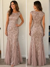 Alex Evenings Sequin Lace Mermaid Gown Size 8 Blush Pink Mother Bride Formal NWT