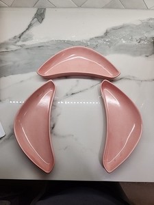 VINTAGE SANTA ANITA WARE Pink 3 Boomerang Relish Dishes - MCM