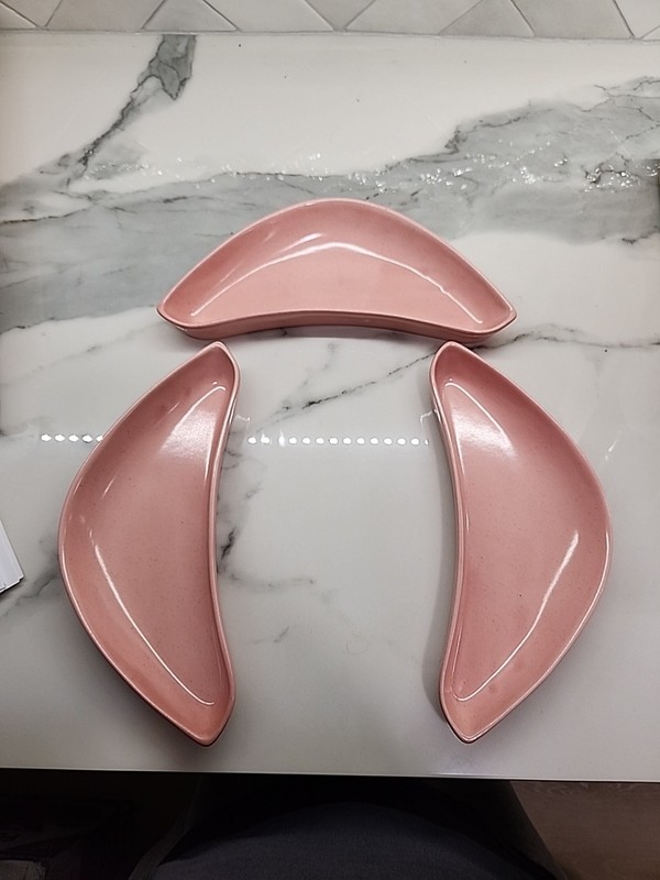 VINTAGE SANTA ANITA WARE Pink 3 Boomerang Relish Dishes - MCM