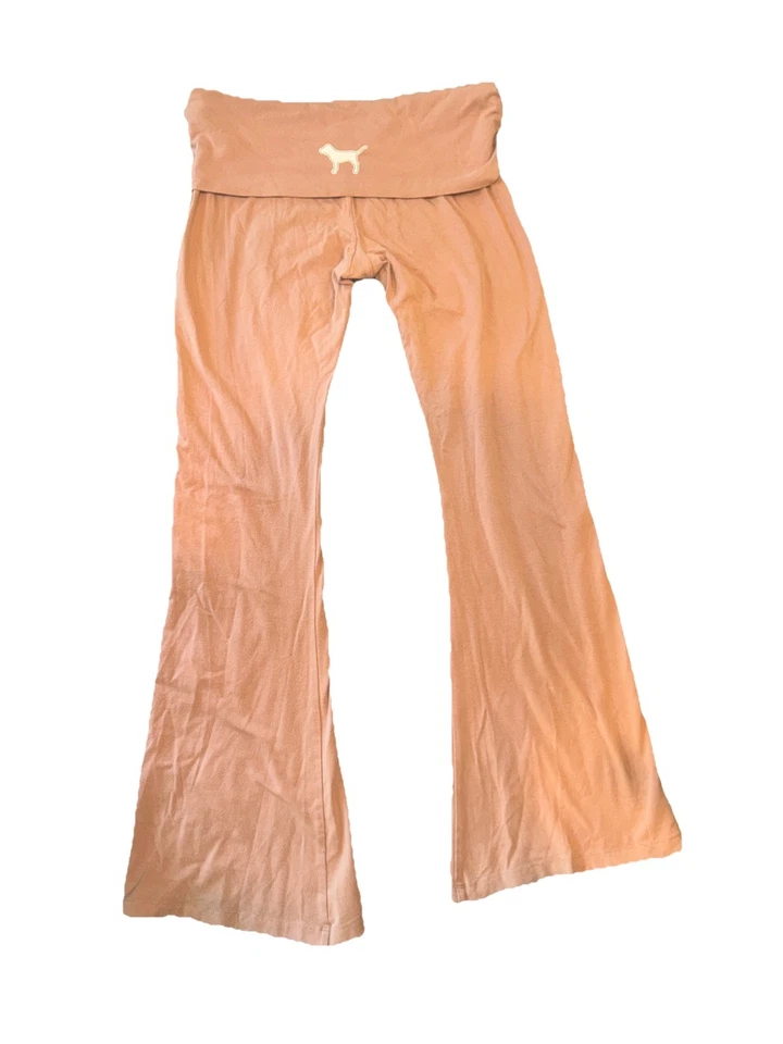 Victoria's Secret ROSA Algodón Plegable Acampanado Leggings Caramelo Grande L Y2K Yoga VS Foto 2 de 4